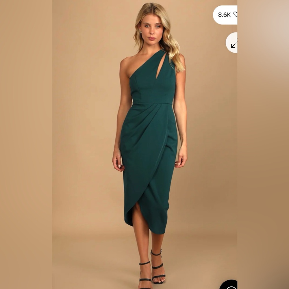 So Flirty Hunter Green One-Shoulder Cutout Asymmetrical Dress